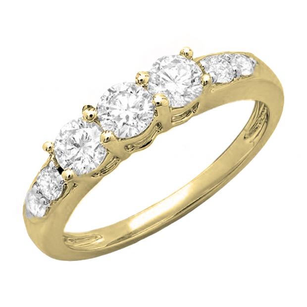 0.92 Carat (ctw) 14k Yellow Gold Round White Diamond Ladies 3-Stone Anniversary Wedding Band Stackable Ring