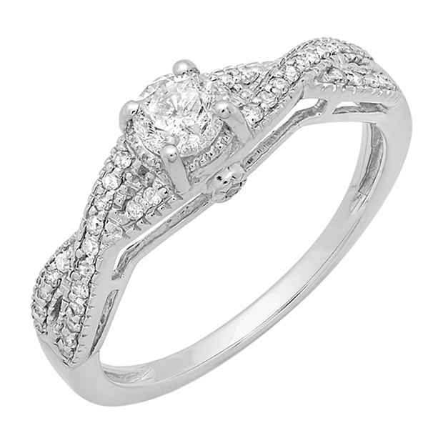 0.55 Carat (ctw) 14K White Gold Round Diamond Solitaire with Accents Ladies Bridal Engagement Ring 1/2 CT