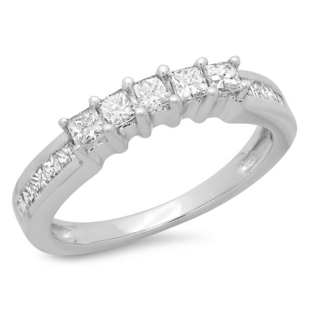 0.55 Carat (ctw) 14K White Gold Princess Cut Diamond Ladies Anniversary Wedding Curved Band Stackable Ring 1/2 CT
