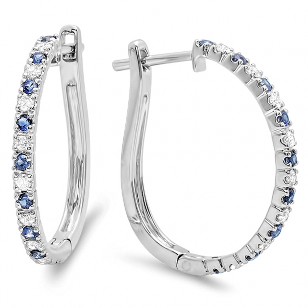 Buy 0.50 Carat (ctw) 10k White Gold Round Blue Sapphire and White Diamond  Ladies Hoop Earrings 1/2 CT Online at Dazzling Rock