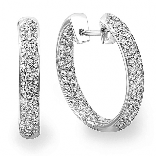 LADIES HOOP EARRINGS 2.00CT ROUND DIAMOND 10K WHITE GOLD LADIES HOOP EARRINGS 2.00CT ROUND DIAMOND 10K WHITE GOLD