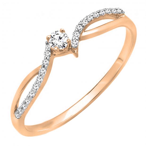 0.15 Carat (ctw) 10K Rose Gold Round Diamond Ladies Crossover Split Shank Bridal Promise Engagement Ring