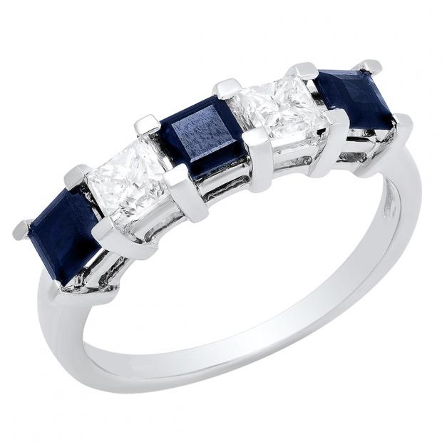 Carat (ctw) 14k White Gold Princess Cut Blue Sapphire and
