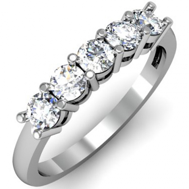 1.40 Ct Round Solid 14k White Gold 5-Stone Wedding Anniversary Bridal Band Ring