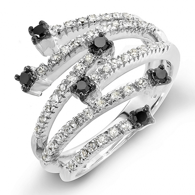 0.63 Carat Black & White Diamond Ladies Ring – 10k White Gold Right Hand Band - View #5