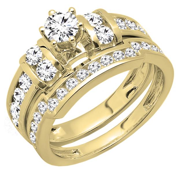 14k Gold 3 Set Engagement Rings With Synthetic Zirconia Stones 