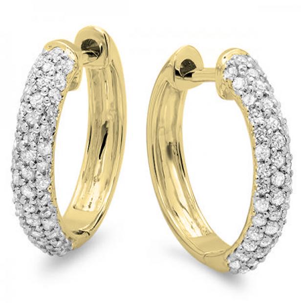 14K Yellow Gold Round Hoop Earrings with Black Rhodium and Pave Diamonds