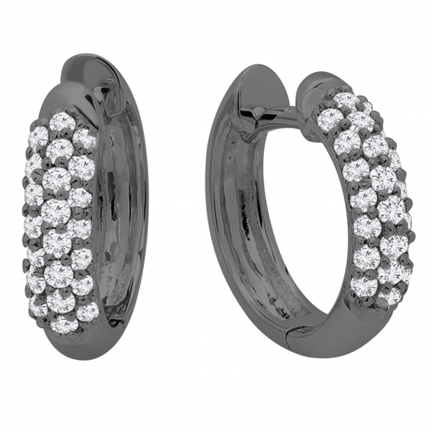 14K Yellow Gold Round Hoop Earrings with Black Rhodium and Pave Diamonds