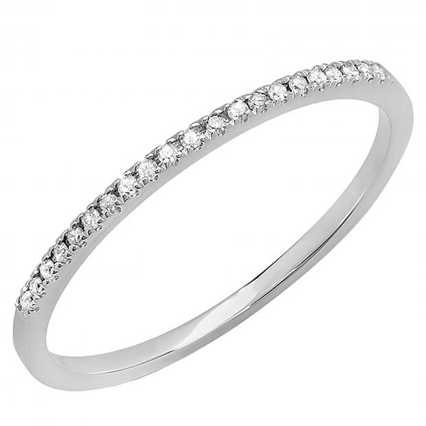 ctw 10K Gold Round White Diamond Ladies Dainty Anniversary Wedding Stackable Ring 0.08 Carat