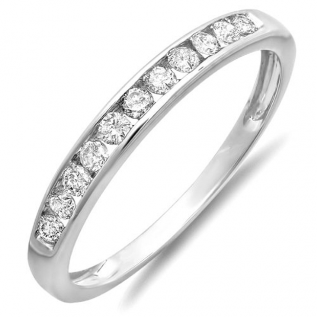 Round White Diamond Ladies Anniversary Wedding Stackable Band Guard Ring Available In 10K/14K/18K Gold ctw Dazzlingrock Collection 0.12 Carat