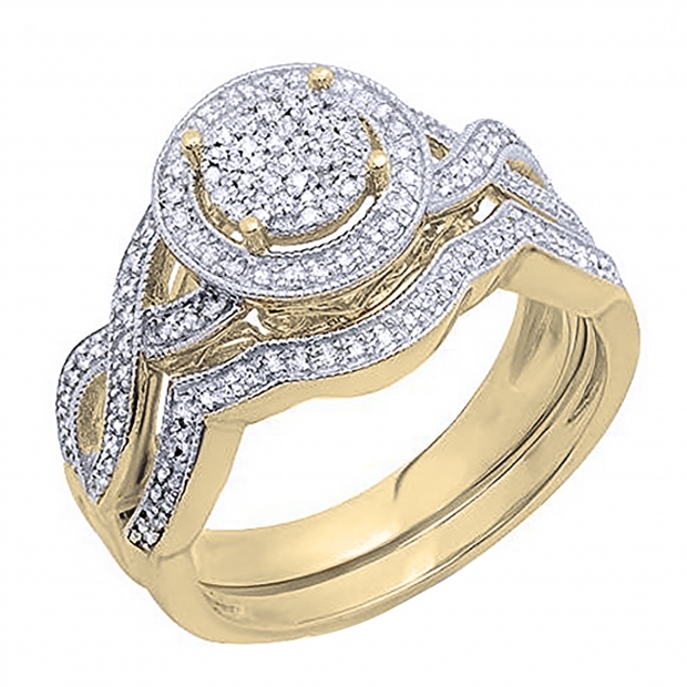 Buy 0.50 Carat ctw 18K Yellow Gold Plated Sterling Silver Round Diamond Ladies Micro Pave Engagement Ring Set 1 2 CT Online at Dazzling Rock