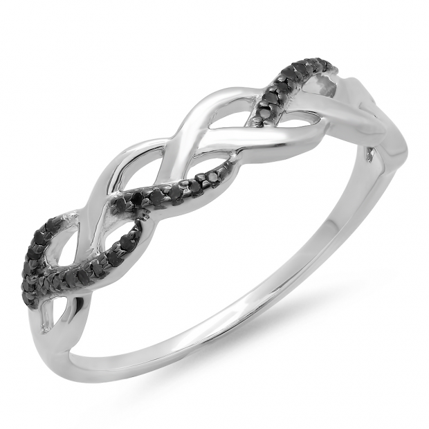 ctw White /& Black Diamond Infinity Swirl Wedding Anniversary Band 1//10 CT Dazzlingrock Collection 0.10 Carat Sterling Silver