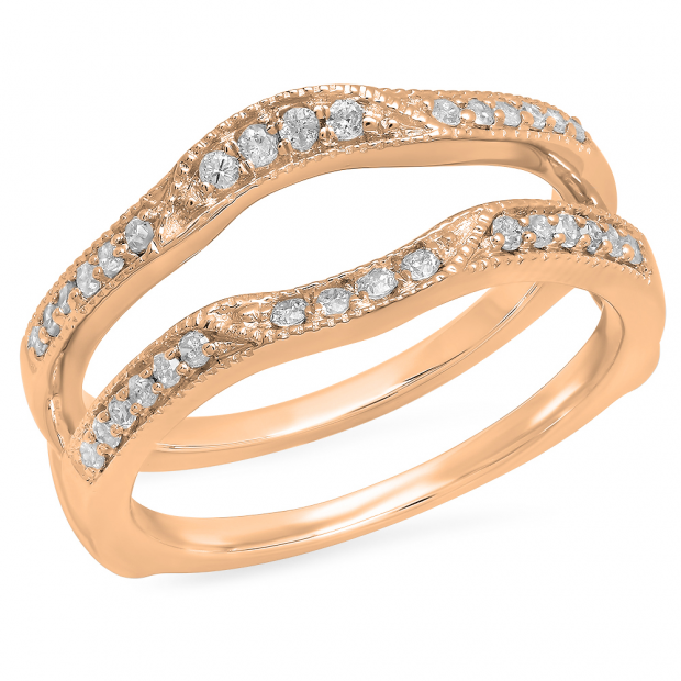 10k rose round gold ctw enhancer millgrain carat guard ct anniversary diamond ladies ring band double 10kr authenticity certificate