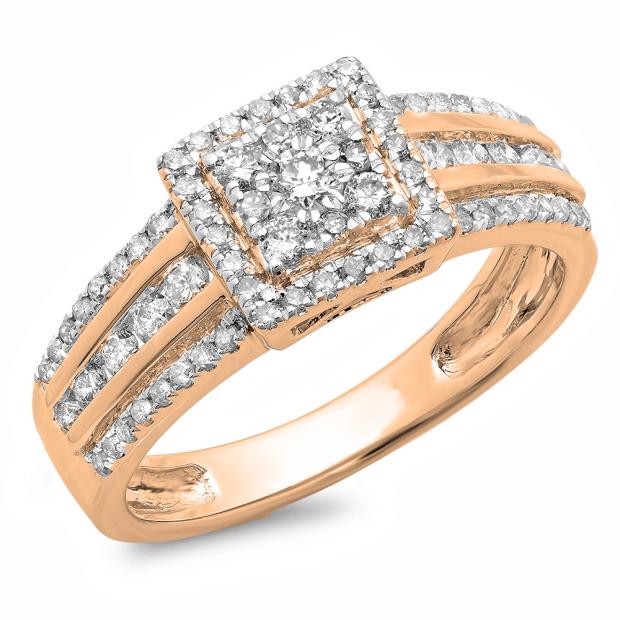 0.75 Carat (ctw) 18K Rose Gold Round Cut Diamond Ladies Cluster Style Bridal Halo Engagement Ring 3/4 CT