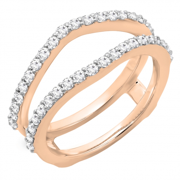0.50 Carat (ctw) 10K Rose Gold Round Diamond Ladies Anniversary Wedding Band Enhancer Guard Double Ring 1/2 CT