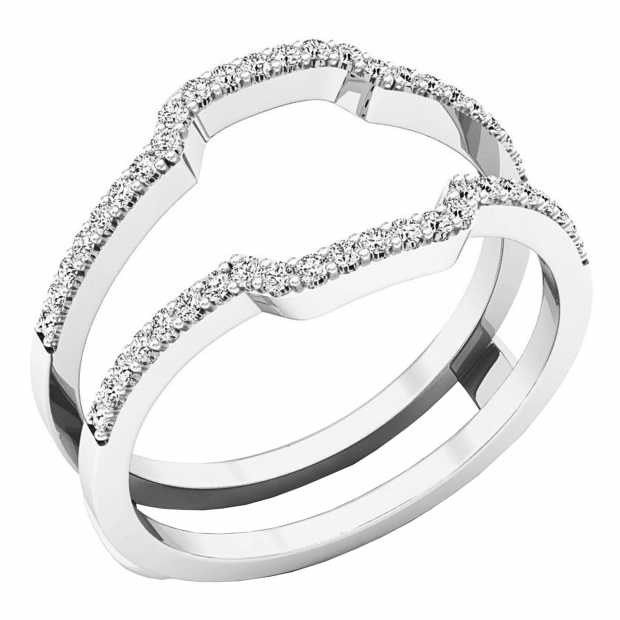 14K Gold Round Blue Sapphire /& White Diamond Ladies Wedding Band Guard Double Ring