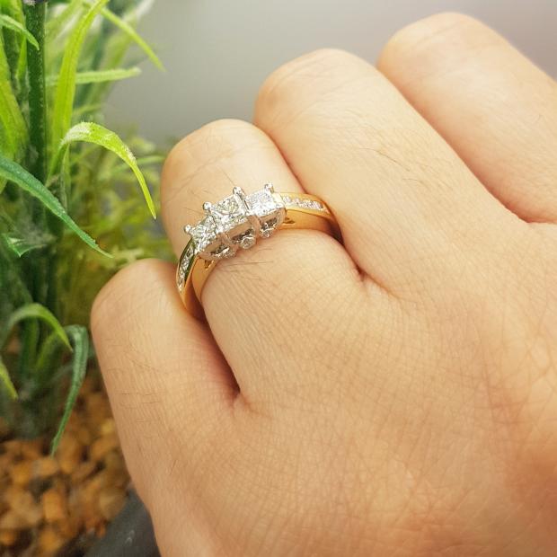0.50 Carat Total Weight 10K White Gold 3-Stone Diamond Engagement Ring - Princess & Round Cut, Size 9 3 thumbnail image
