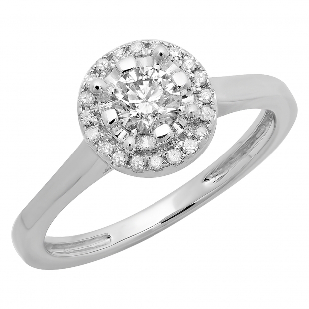0.50 Carat (ctw) 14K White Gold Round Diamond Ladies Bridal Halo Style Engagement Ring 1/2 CT