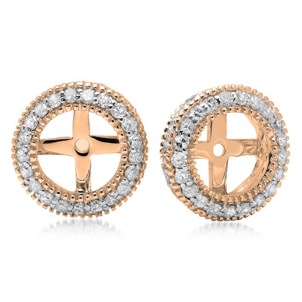 0.55 Carat (ctw) 10K Rose Gold Round Cut Diamond Millgrain Removable Jackets For Stud Earrings 1/2 CT