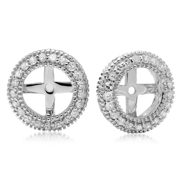 0.55 Carat (ctw) 10K White Gold Round Cut Diamond Millgrain Removable Jackets For Stud Earrings 1/2 CT