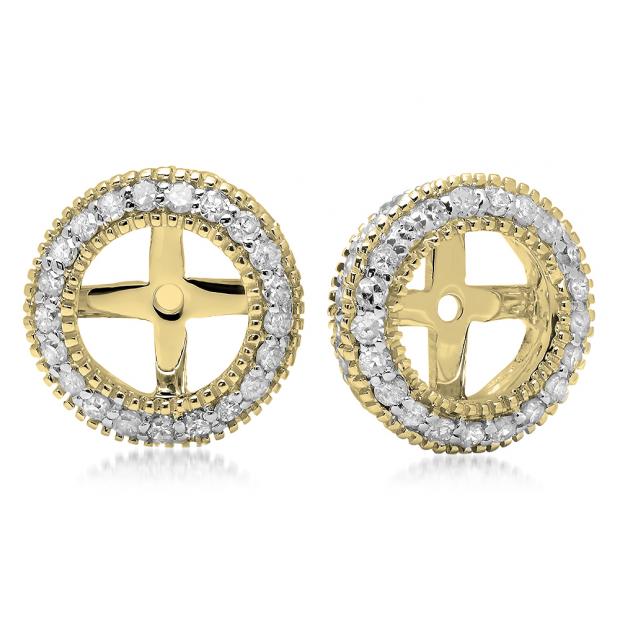 0.55 Carat (ctw) 14K Yellow Gold Round Cut Diamond Millgrain Removable Jackets For Stud Earrings 1/2 CT