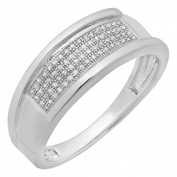Dazzlingrock Collection 0.25 Carat Sterling Silver Round White Diamond Mens Micro Pave Hip Hop Wedding Band 1//4 CT ctw