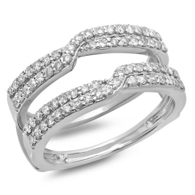 14K White Gold Round Cut Diamond Cluster Ring Guard