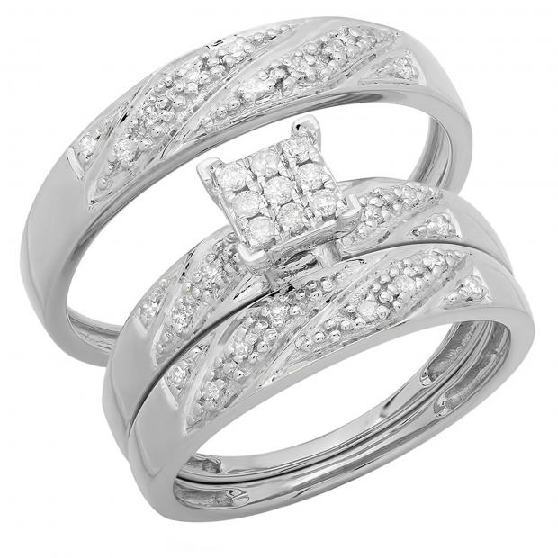 10k white gold trio deals wedding sets