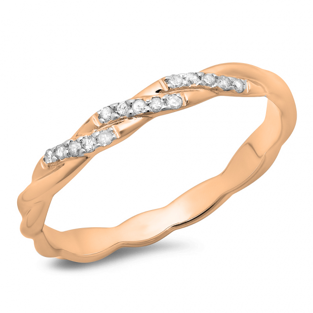10K Gold Round Diamond Ladies Swirl Stackable Anniversary Ring ctw 1/10 Carat 