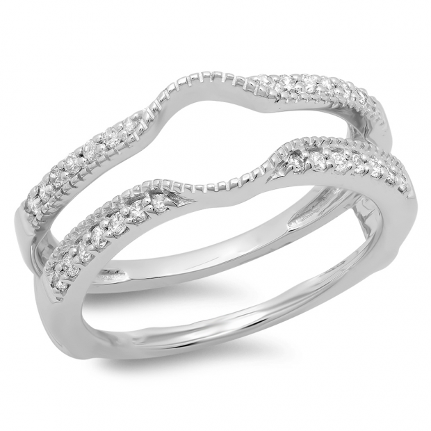 Carat (ctw) 14K White Gold Round Cut Diamond Ladies Anniversary Wedding Band Enhancer Guard Double Ring 1/4 Ct
