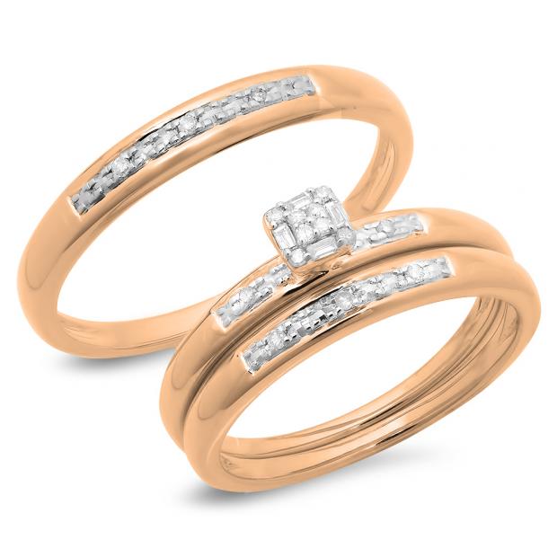 0.27 Carat Diamond Engagement Ring - 10K Yellow Gold Round & Baguette Bridal Cluster Ring, 1/4 CT For Her - View #9