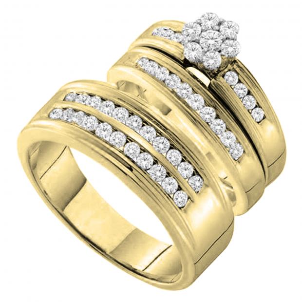 Dazzling 14K Yellow Gold White Diamond Pave Set Flower Ring