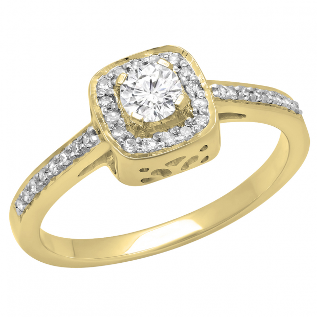 0.33 Carat (ctw) 18K Yellow Gold Round White Diamond Ladies Halo Style Bridal Engagement Ring 1/3 CT