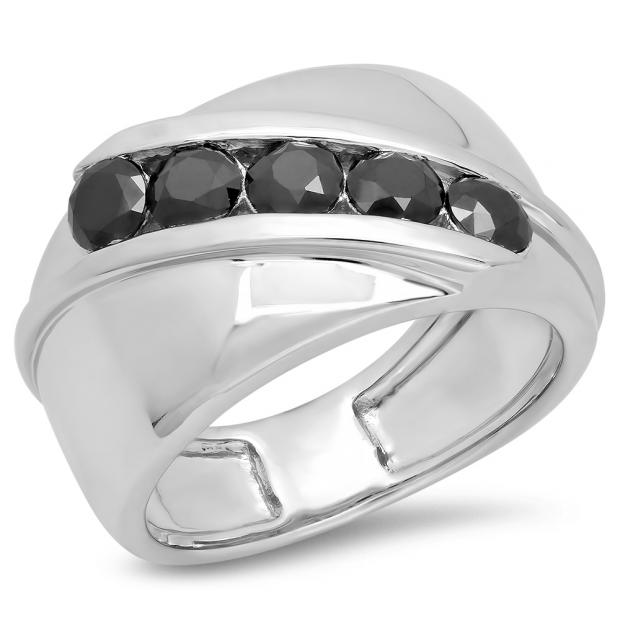 Round Black Real Diamond Wedding Anniversary Band 1//5 CT Dazzlingrock Collection 0.20 Carat Sterling Silver ctw