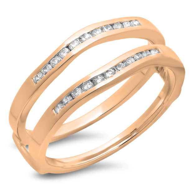 0.25 Carat (ctw) 10K Rose Gold Round White Diamond Ladies Anniversary Wedding Band Enhancer Guard Double Ring 1/4 CT