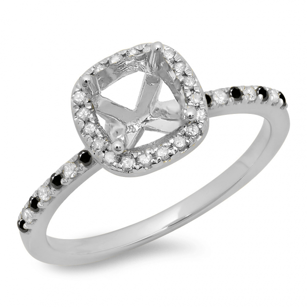 0.30 Carat (ctw) 14K White Gold Round Cut Black & White Diamond Ladies Bridal Semi Mount Engagement Ring 1/3 CT (No Center Stone)
