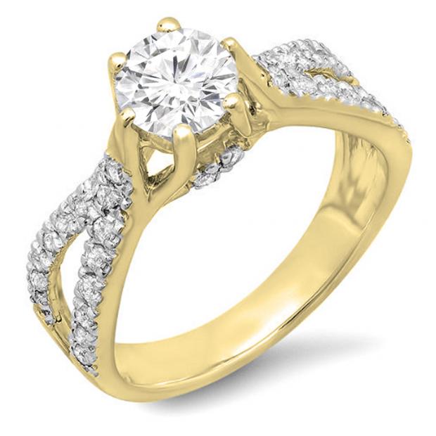 1.14 Carat (ctw) 10K Yellow Gold Round Diamond Ladies Engagement Bridal Split Shank Ring; 0.74 CT center