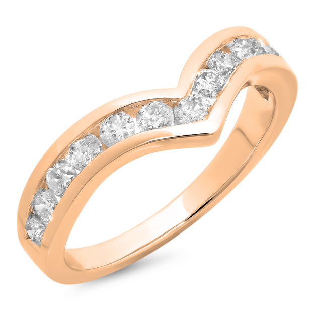0.60 Carat (ctw) 14K Rose Gold Round Real White Diamond Wedding Stackable Band Anniversary Guard Chevron Ring