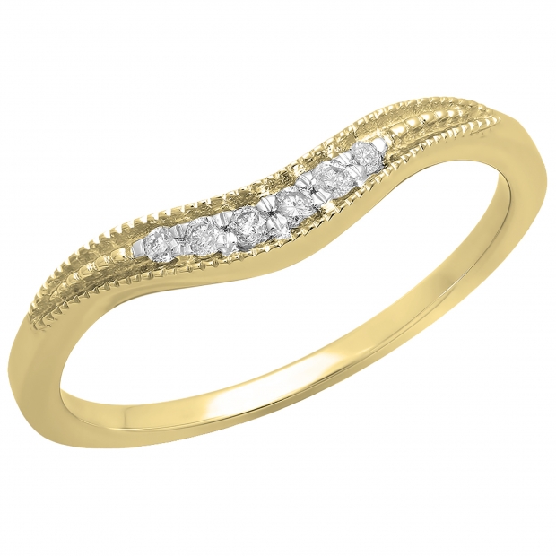 0.10 Carat (ctw) 18K Yellow Gold Round Cut White Diamond Ladies Anniversary Wedding Stackable Contour Guard Band 1/10 CT