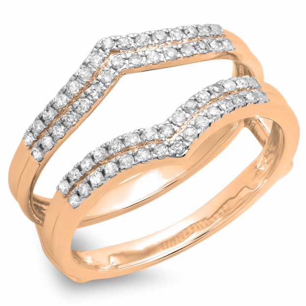 0.30 Carat (ctw) 10K Rose Gold Round Diamond Ladies Anniversary Wedding Band Enhancer Guard Double Ring 1/3 CT