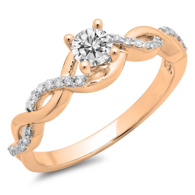 0.50 Carat (ctw) 14K Rose Gold Round White Diamond Ladies Crossover Split Shank Bridal Promise Engagement Ring 1/2 CT