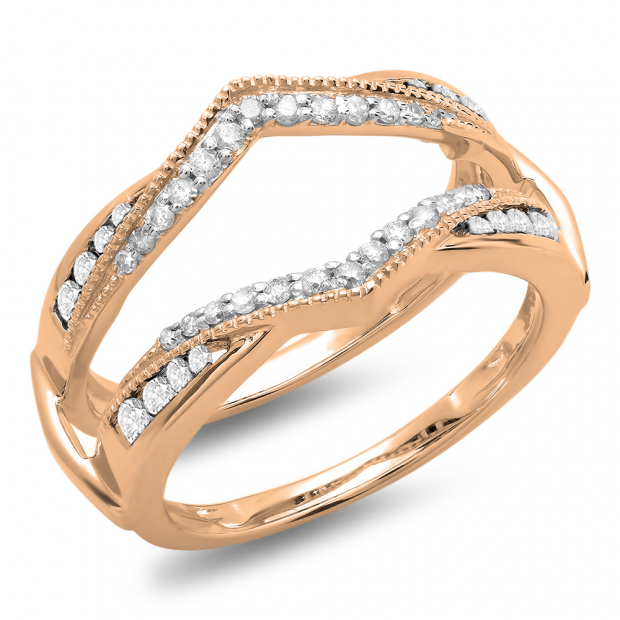 0.50 Carat (ctw) 14K Rose Gold Round White Diamond Ladies Anniversary Wedding Band Enhancer Guard Double Ring 1/2 CT
