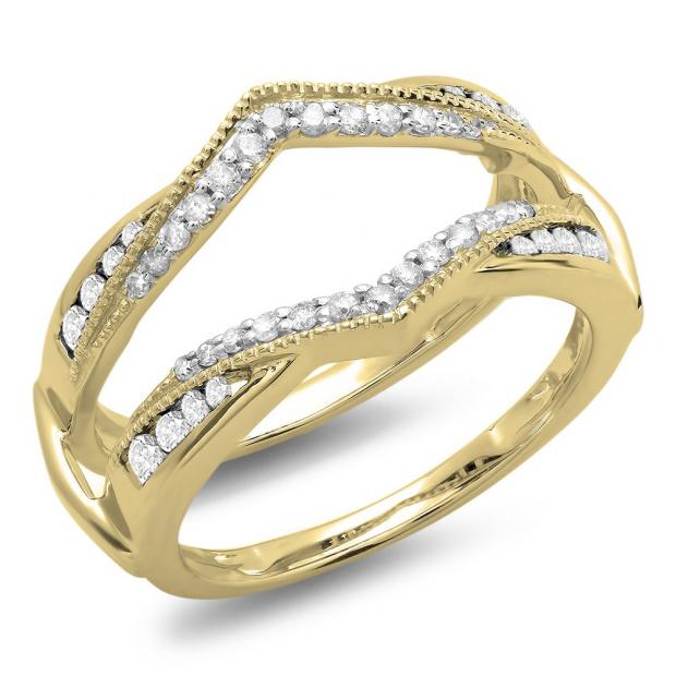 0.50 Carat (ctw) 14K Yellow Gold Round White Diamond Ladies Anniversary Wedding Band Enhancer Guard Double Ring 1/2 CT
