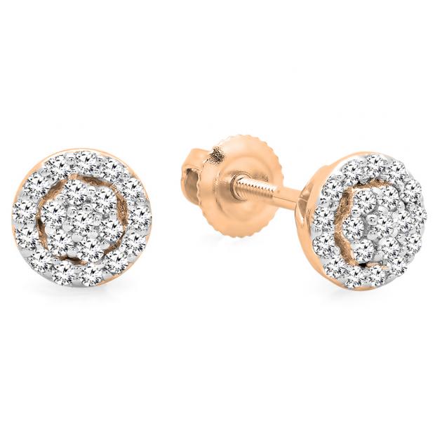 0.25 Carat (ctw) 14K Rose Gold Round White Diamond Ladies Circle Cluster Stud Earrings 1/4 CT