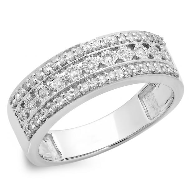 0.35 Carat (ctw) 18K White Gold Round White Diamond Ladies Anniversary Wedding Band Stackable Ring 1/3 CT