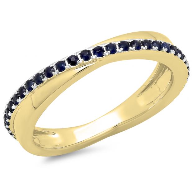 0.50 Carat (ctw) 14K Yellow Gold Round Blue Sapphire Ladies Wedding Anniversary Eternity Band Ring 1/2 CT