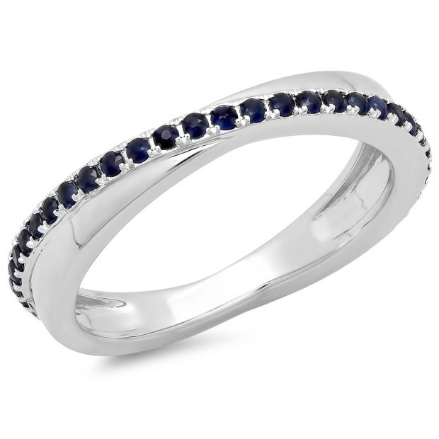 0.50 Carat (ctw) 18K White Gold Round Blue Sapphire Ladies Wedding Anniversary Eternity Band Ring 1/2 CT