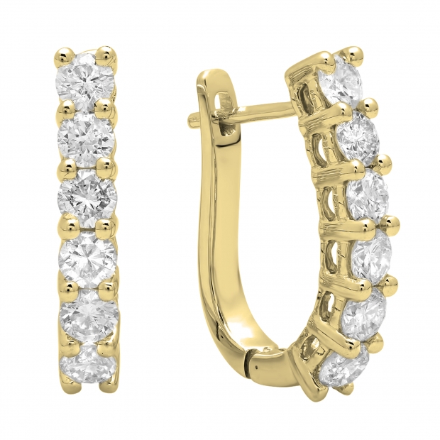 0.85 Carat (ctw) 10K Yellow Gold Round Cut White Diamond Ladies Huggies Hoop Earrings