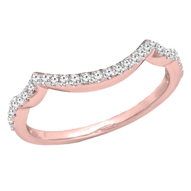 0.20 Carat (ctw) 14K Rose Gold Round Cut Diamond Ladies Anniversary Wedding Stackable Band Contour Guard Ring 1/5 CT