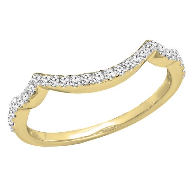 0.20 Carat (ctw) 18K Yellow Gold Round Cut Diamond Ladies Anniversary Wedding Stackable Band Contour Guard Ring 1/5 CT